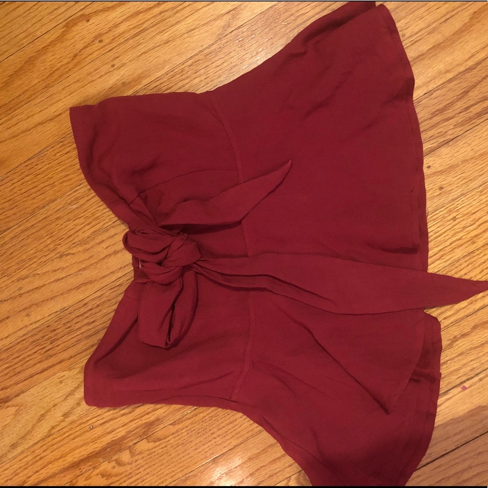 Maroon/ red babydoll tie front strapless top - Picture 4 of 4